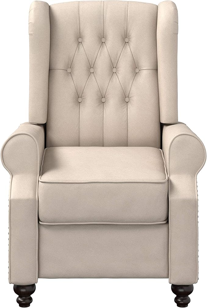 Modern Furniture Tufted Back Linen Fabric Adjustable Armchair, Mid-Century Recliner for Transitional Living Room with Nailhead Trim, Beige2 Modern Furniture Tufted Back Linen Fabric Adjustable Armchair, Mid-Century Recliner for Transitional Living Room with Nailhead Trim, Beige