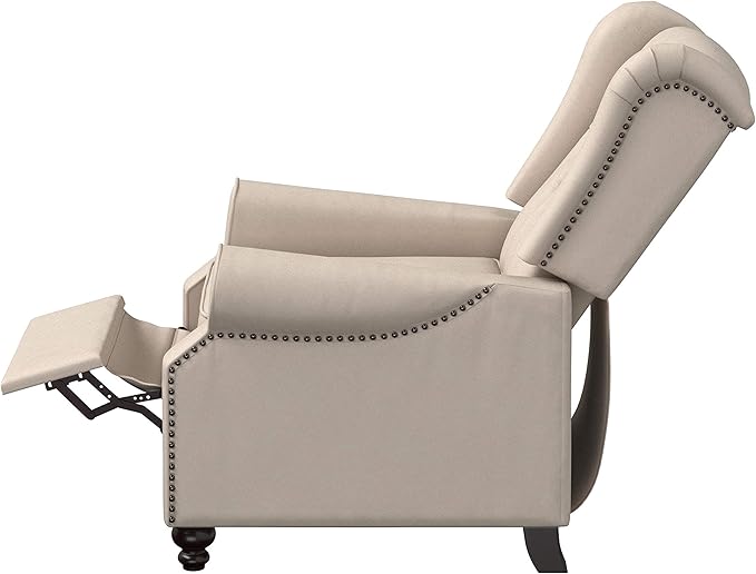 Modern Furniture Tufted Back Linen Fabric Adjustable Armchair, Mid-Century Recliner for Transitional Living Room with Nailhead Trim, Beige5 Modern Furniture Tufted Back Linen Fabric Adjustable Armchair, Mid-Century Recliner for Transitional Living Room with Nailhead Trim, Beige