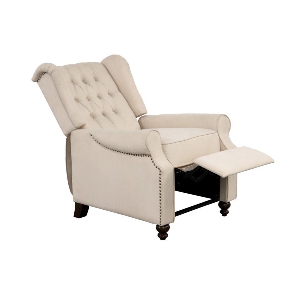 Modern Furniture Tufted Back Linen Fabric Adjustable Armchair, Mid-Century Recliner for Transitional Living Room with Nailhead Trim, Beige Modern Furniture Tufted Back Linen Fabric Adjustable Armchair, Mid-Century Recliner for Transitional Living Room with Nailhead Trim, Beige
